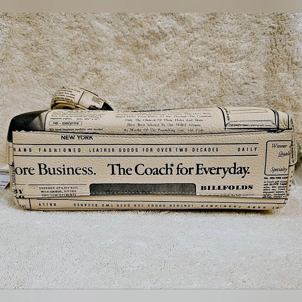 Coach Newspaper Print Shoulder Bag in Cream and Black - Picture 10 of 14